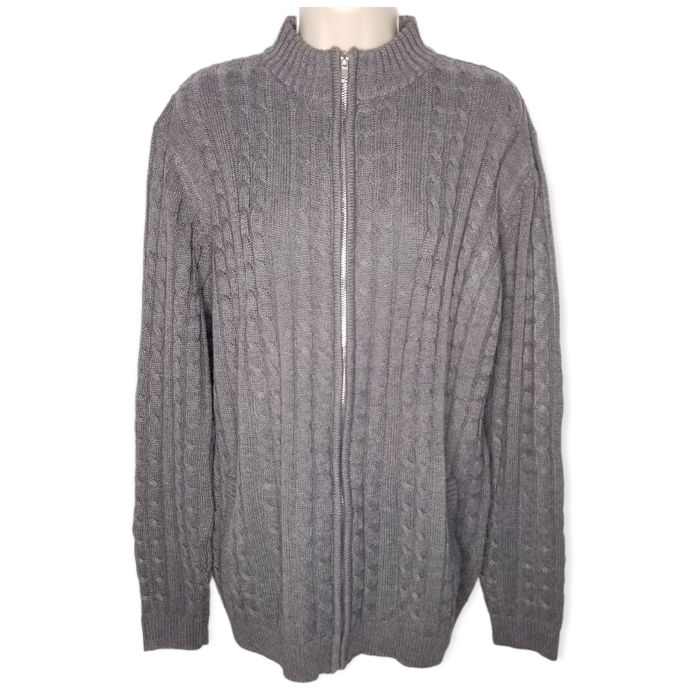 Gray Knit Cable‎ Zip Down Long Sleeve Sweater Men’s Size L